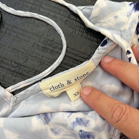 Cloth & Stone Tie Dye Mini Dress Tie Back Blue white size XS - Picture 5 of 12